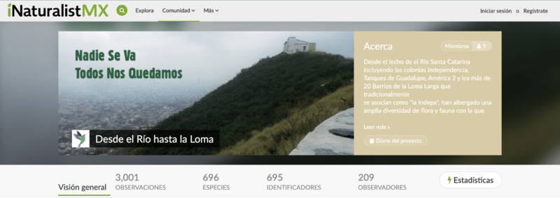 Estadísticas de iNaturalistMx sobre avistamiento de especies animales y vegetales en la zona de la Independencia